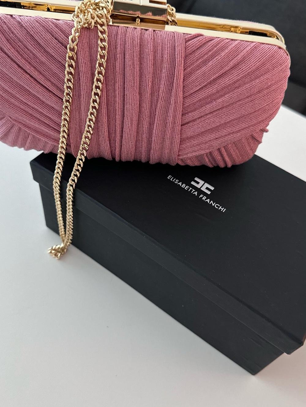Elisabetta Franchi Pink Pleated Chain Clutch